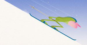 Skiing down